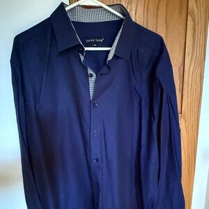 Jared Lang Men's Navy Dress Shirt with Contrast Trim